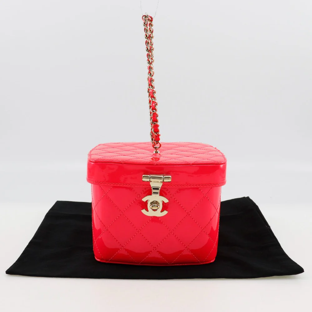 Chanel Vanity Handbag Patent Leather Pink