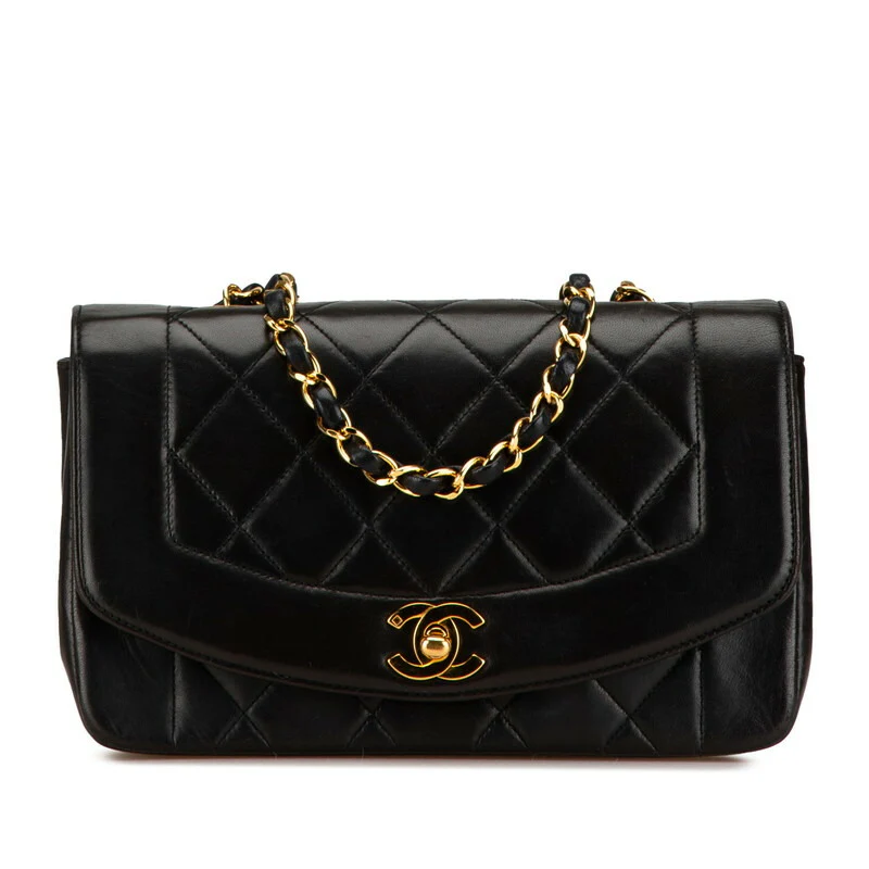 Chanel Diana Chain Shoulder Bag Black Gold