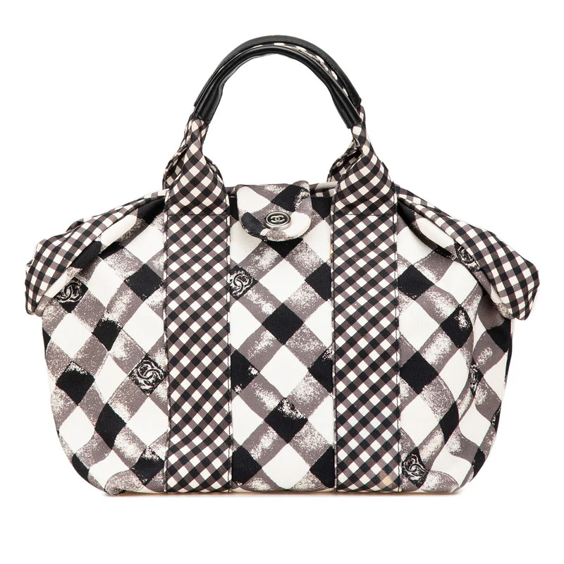 Chanel Gingham Check Canvas Leather Handbag