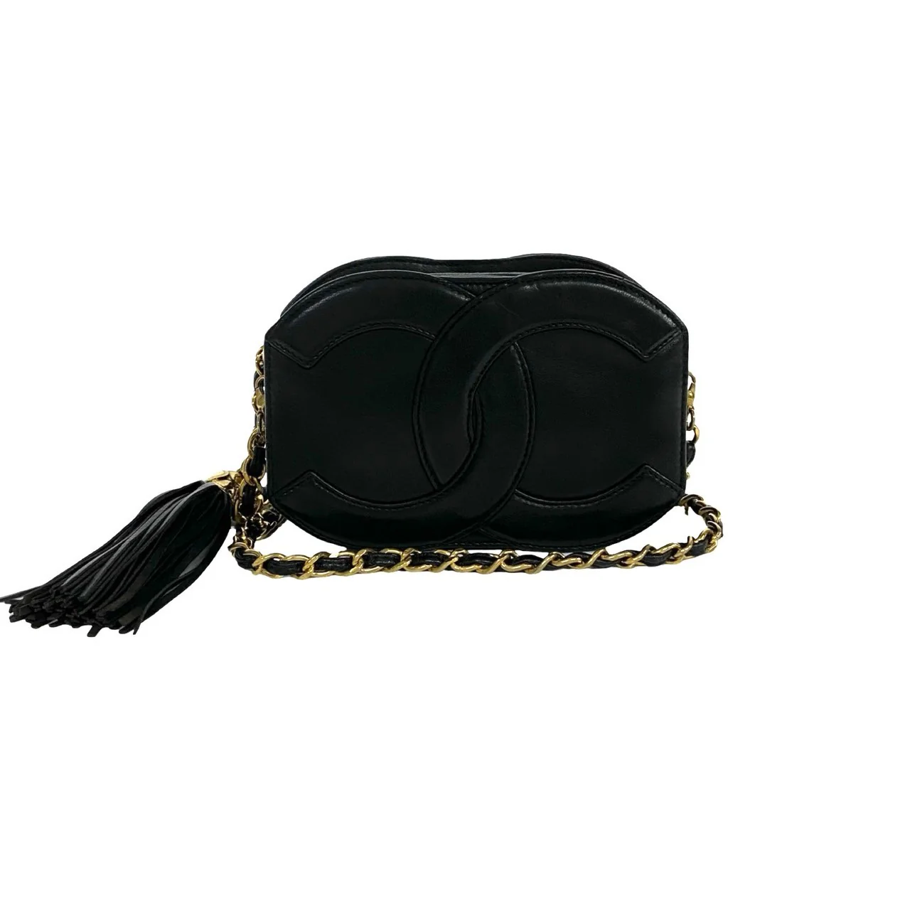 Chanel Lambskin Coco Mark Tassel Mini Shoulder Bag Black