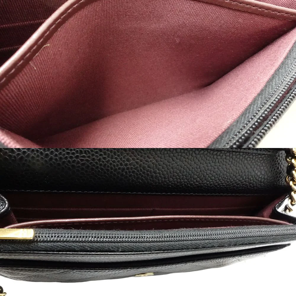 Chanel Caviar Skin Wallet Chain Timeless Classic