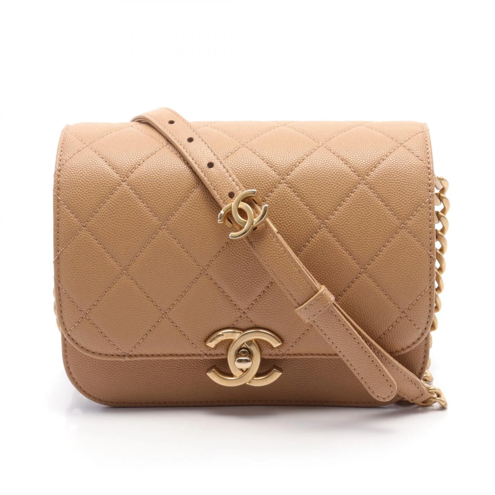 Chanel Caviar Skin Matelasse Shoulder Bag Beige