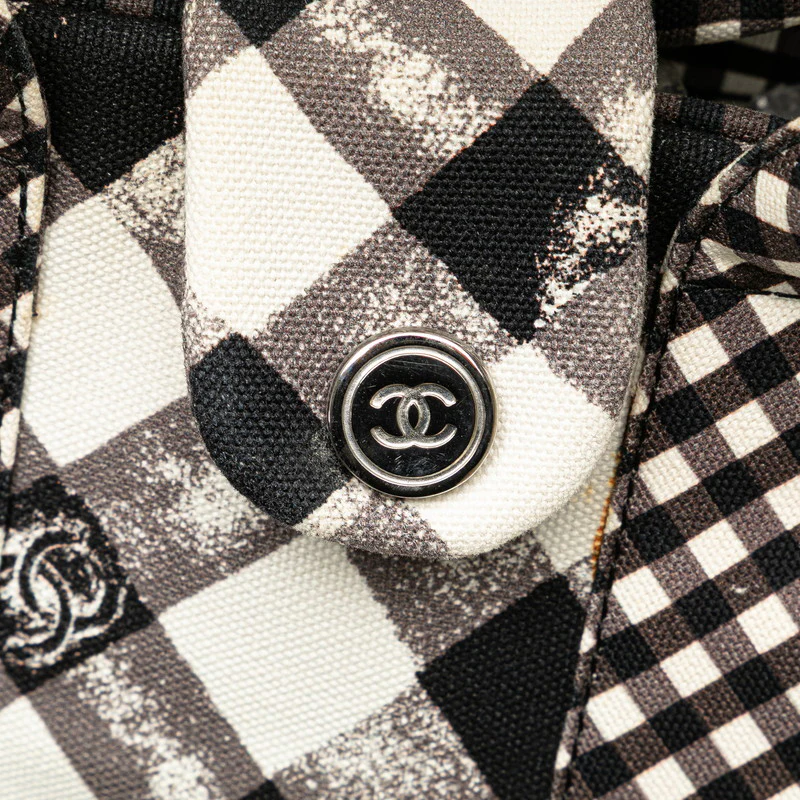Chanel Gingham Check Canvas Leather Handbag