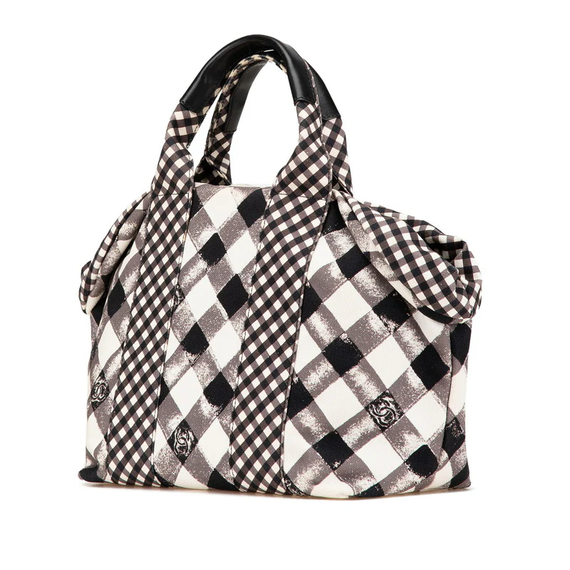 Chanel Gingham Check Canvas Leather Handbag