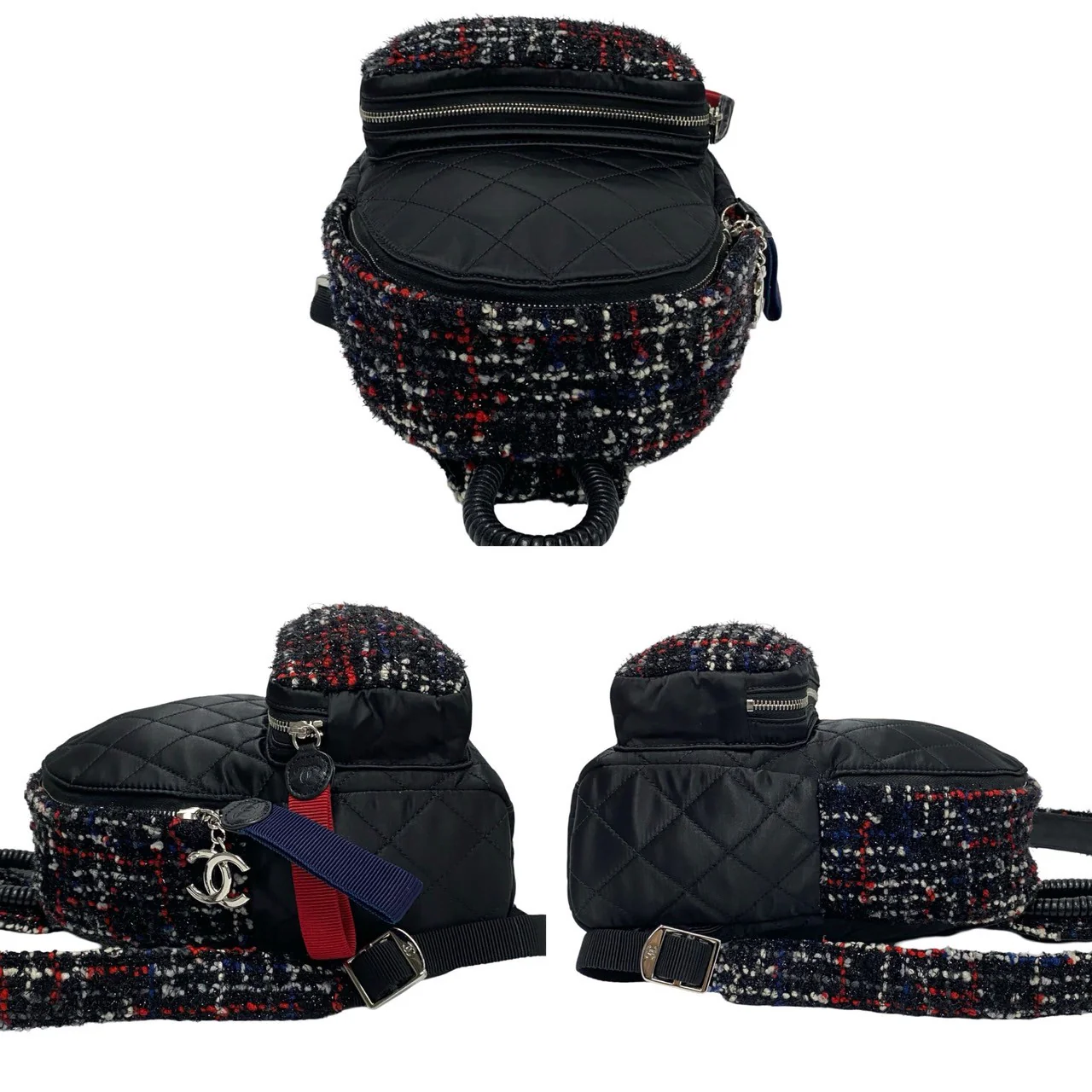 Chanel Tweed Nylon Backpack Black Red