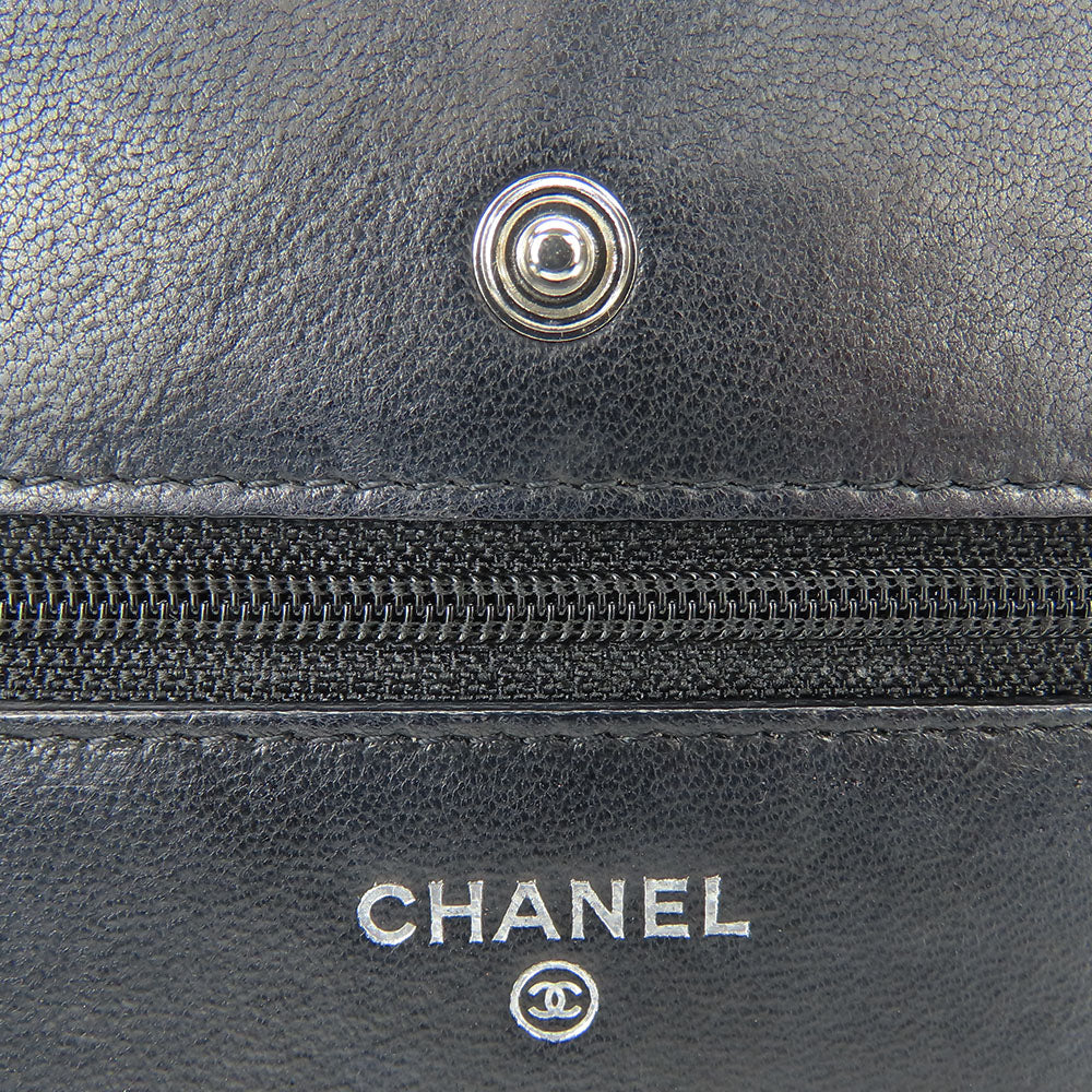 Chanel Lambskin Chain Wallet Shoulder Bag Black