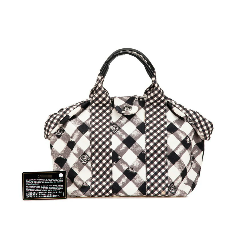 Chanel Gingham Check Canvas Leather Handbag