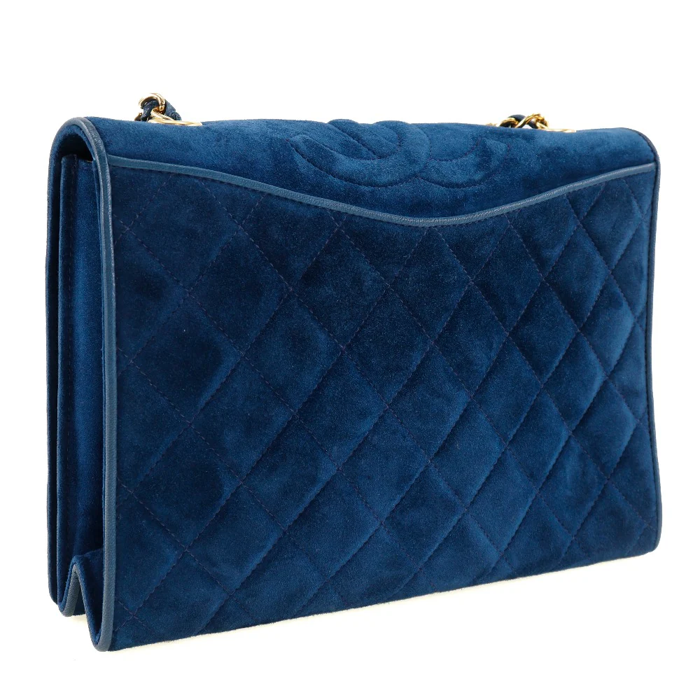 Chanel Suede Chain Shoulder Bag Deep Blue
