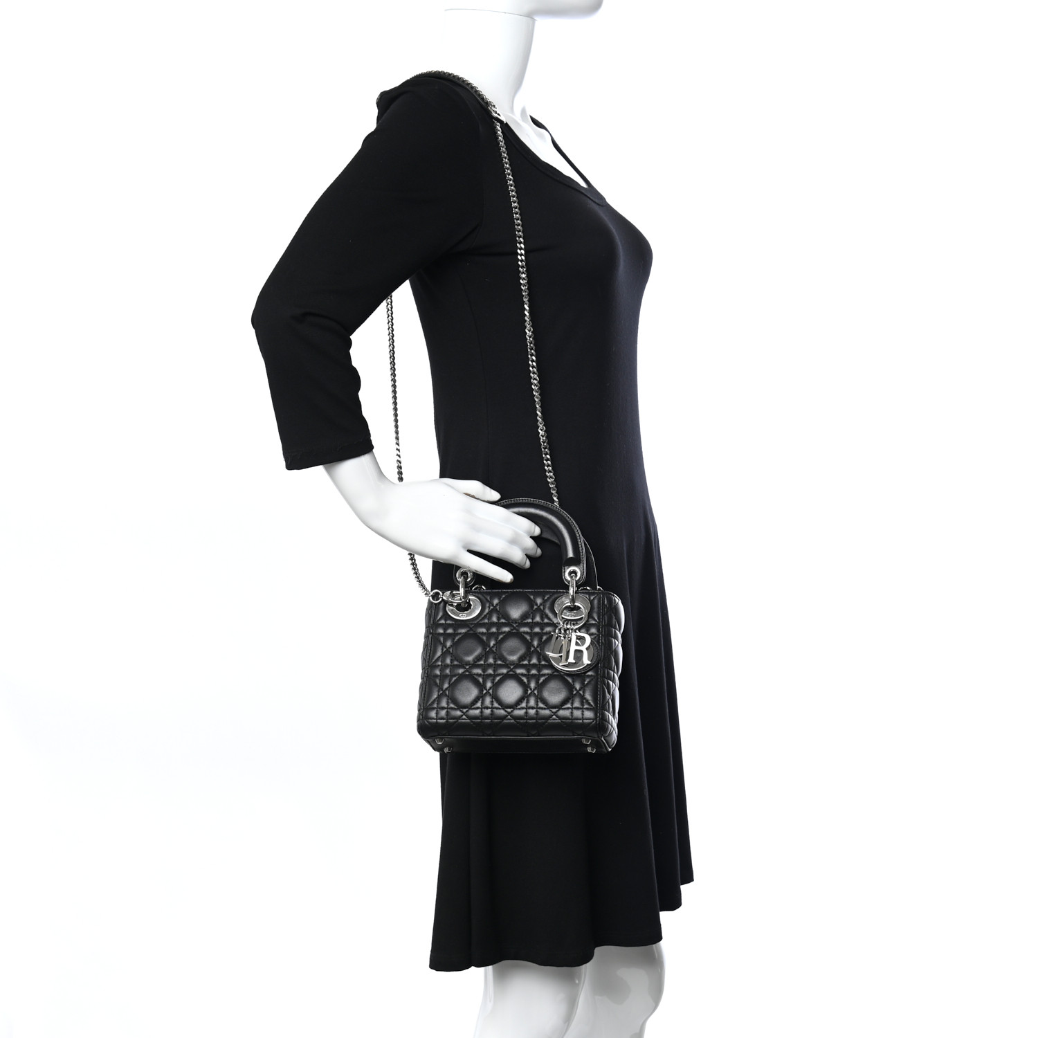 Lambskin Cannage Mini Lady  Black��6.5 x 6 x 3 in��