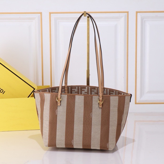FENDI Small Roll Reversible shopper in Pequin striped and beige FF fabric