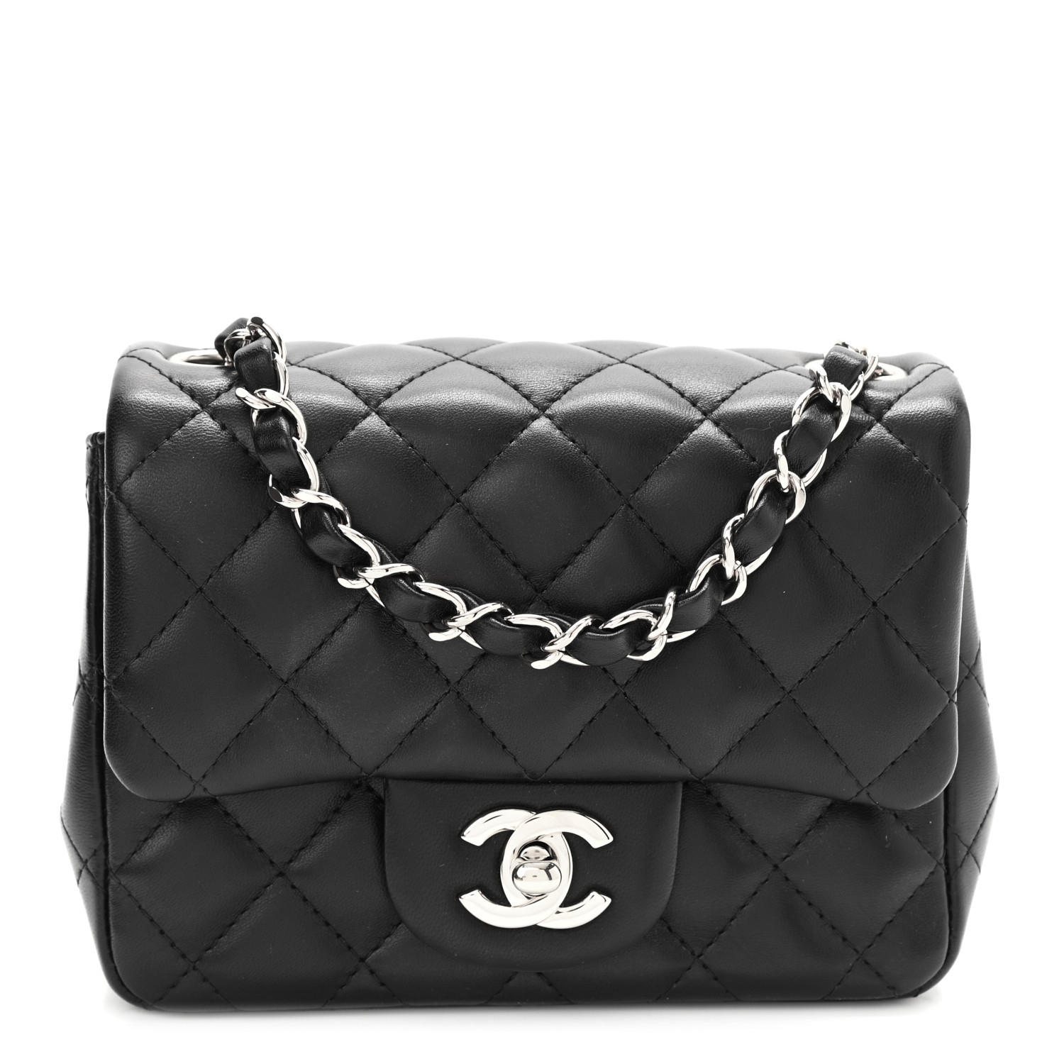 Lambskin Quilted Mini Square Flap Bag Silver