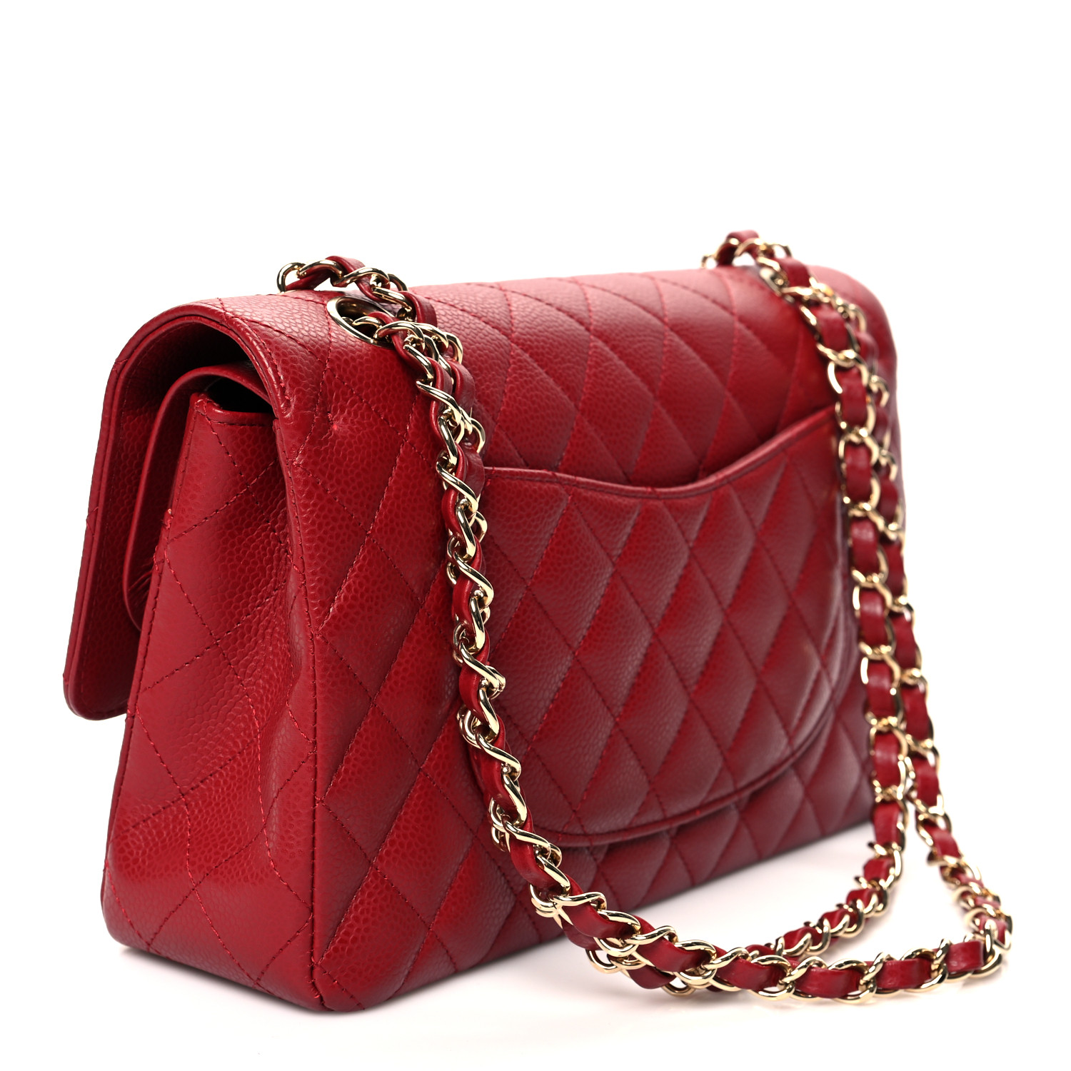 Caviar Quilted Medium Double Flap Dark Red