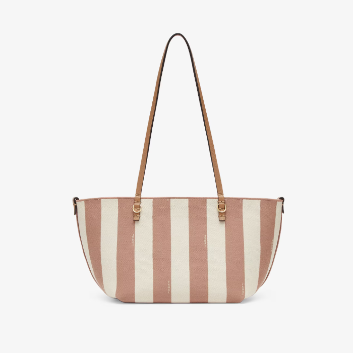 FENDI Small Roll Reversible shopper in Pequin striped and beige FF fabric