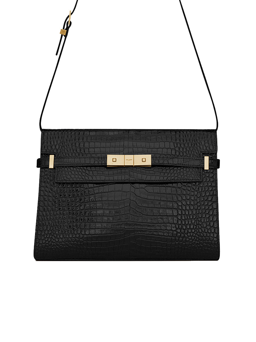 YSL Manhattan Shoulder Bag in Crocodile Embossed Shiny Leather