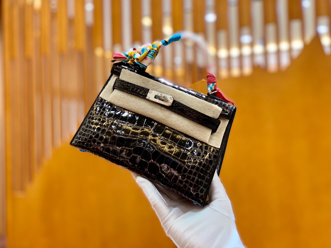 Hermes Kelly1 Mini 19 crocodile skin