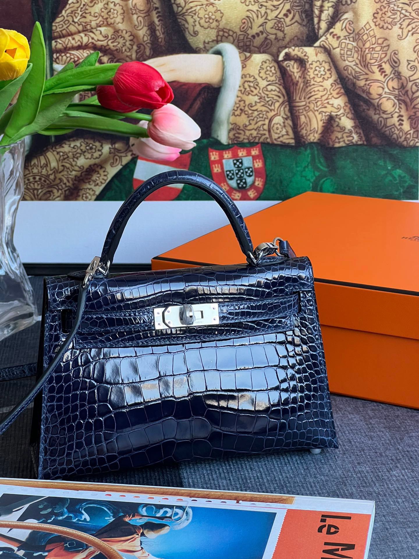 Hermes Kelly1 Mini 19 American alligator skin crocodile skin