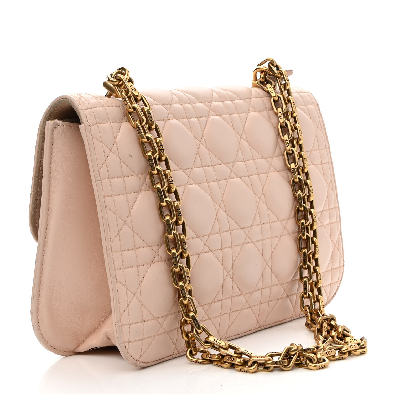 CHRISTIAN DIOR Lambskin Cannage Large Dioraddict Flap Rose Poudre