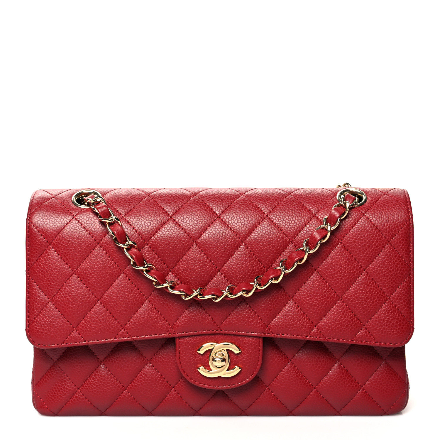 Caviar Quilted Medium Double Flap Dark Red