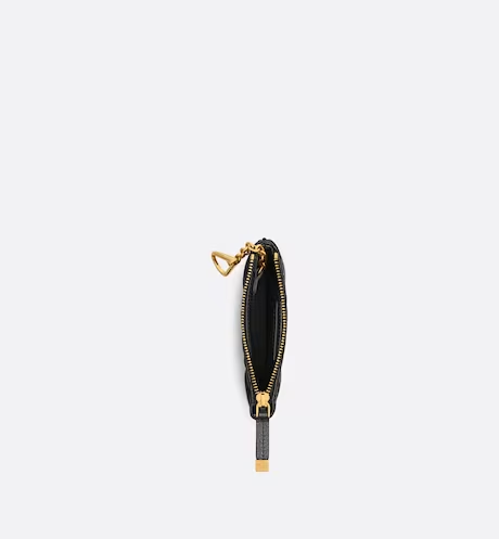 DIOR CARO ZIPPED KEY CASE Black Supple Cannage Calfskin