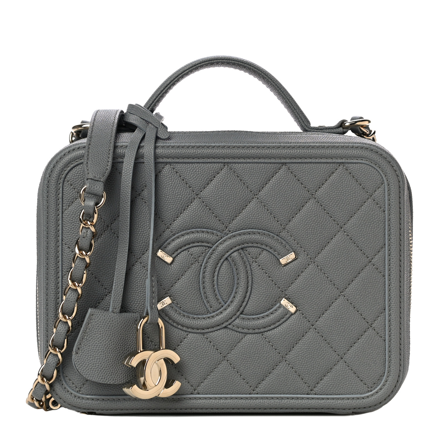 Caviar Quilted Medium CC Filigree Vanity Case Grey