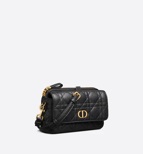 DIOR CARO POUCH Black Supple Cannage Calfskin