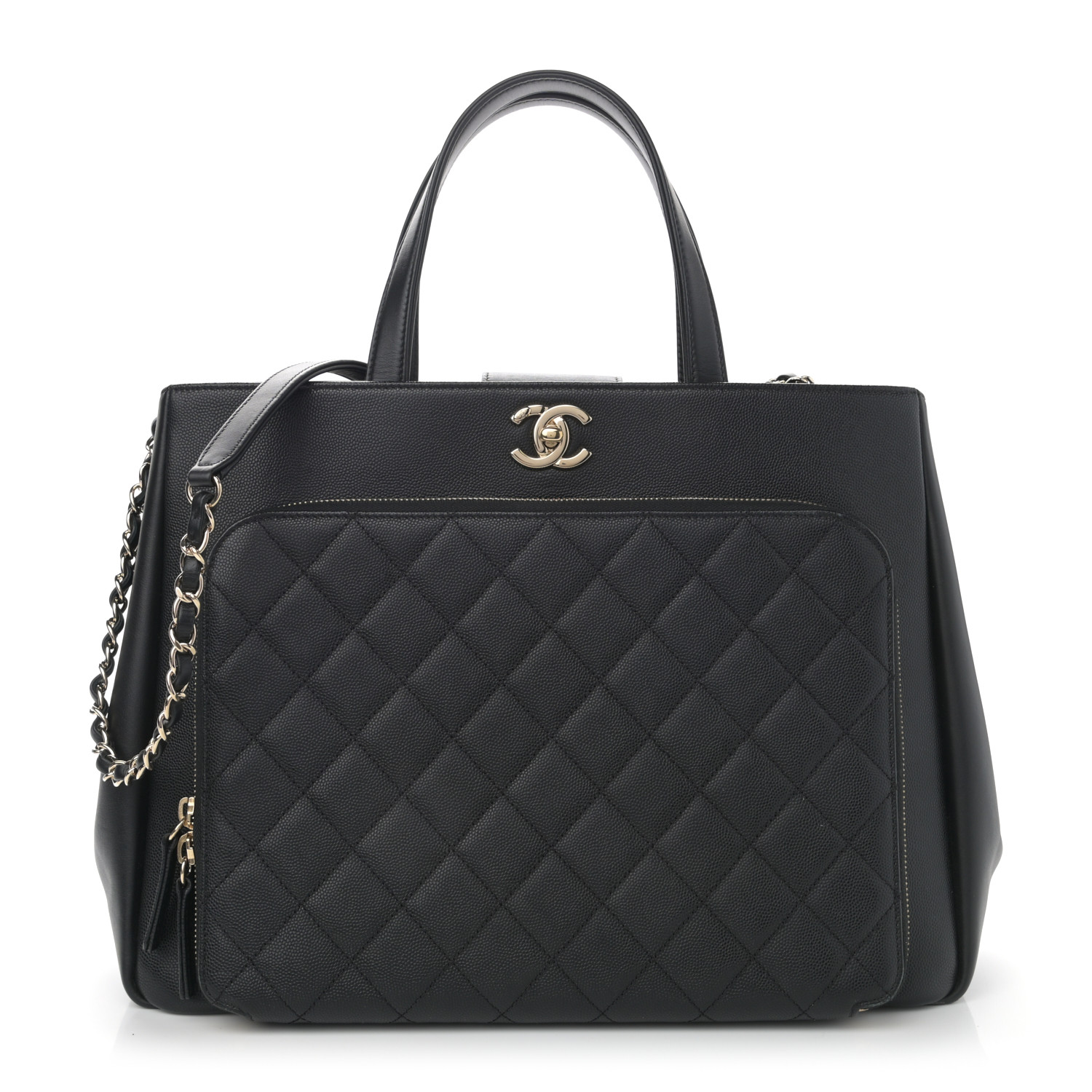 Caviar Quilted Large Business Affinity Shopping Bag Black