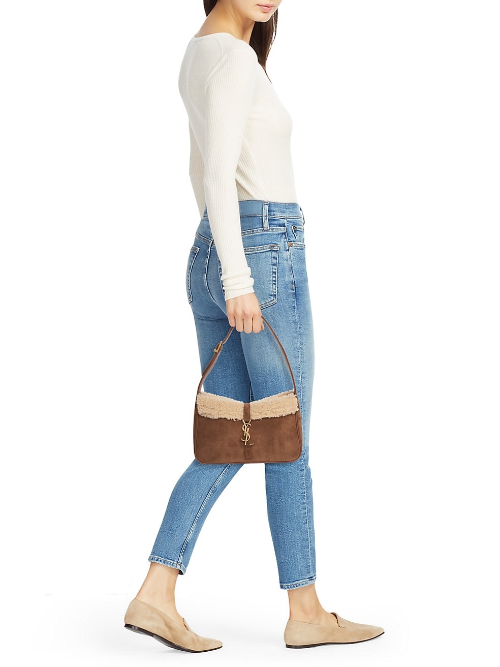 YSL Le 5 a 7 Hobo Bag in Suede and Shearling