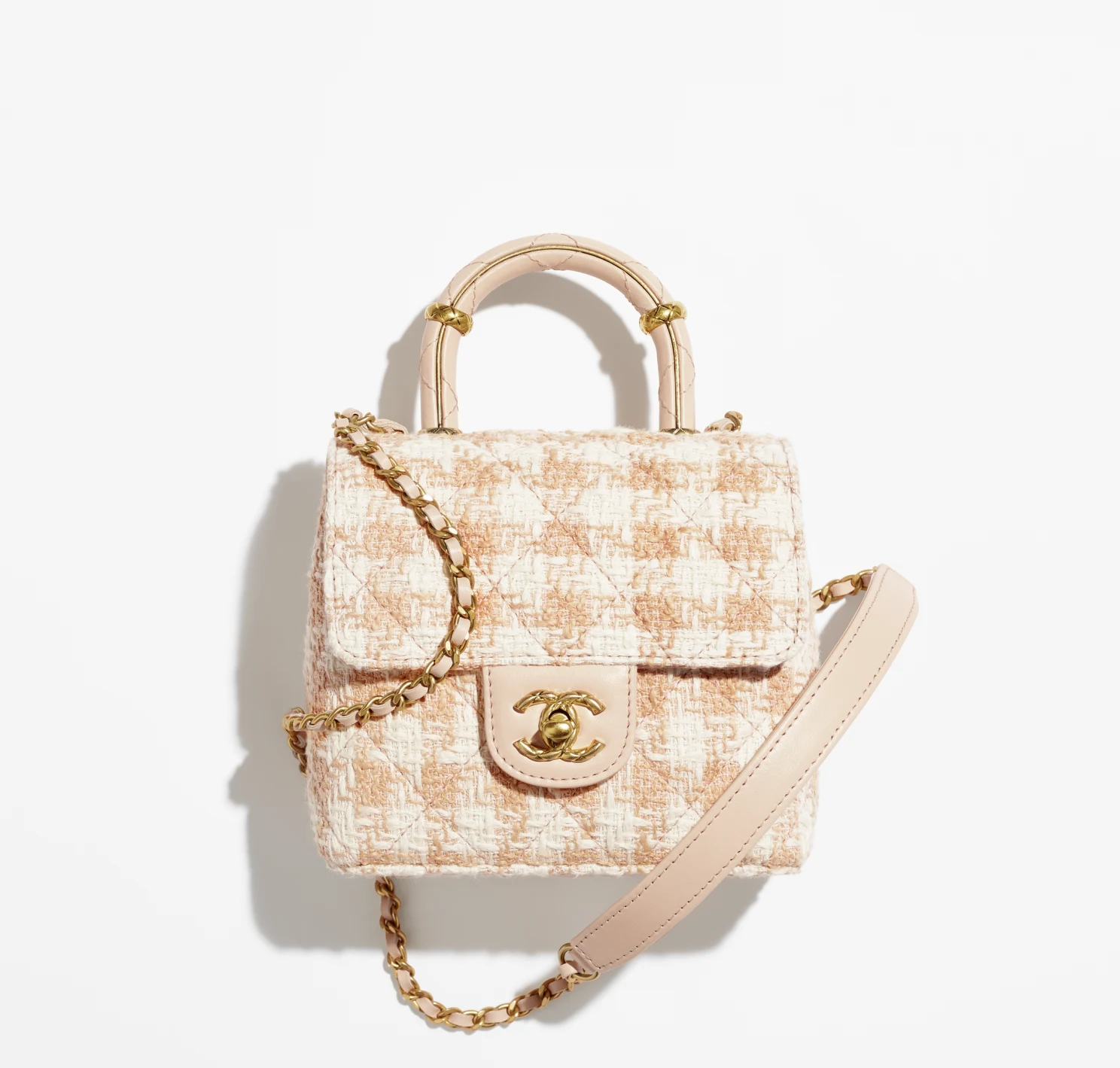 MINI FLAP BAG WITH TOP HANDLE-Orange & Ecru