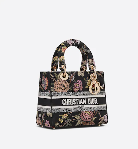 MEDIUM LADY D-LITE BAG Black Multicolor Dior Jardin Botanique Embroidery