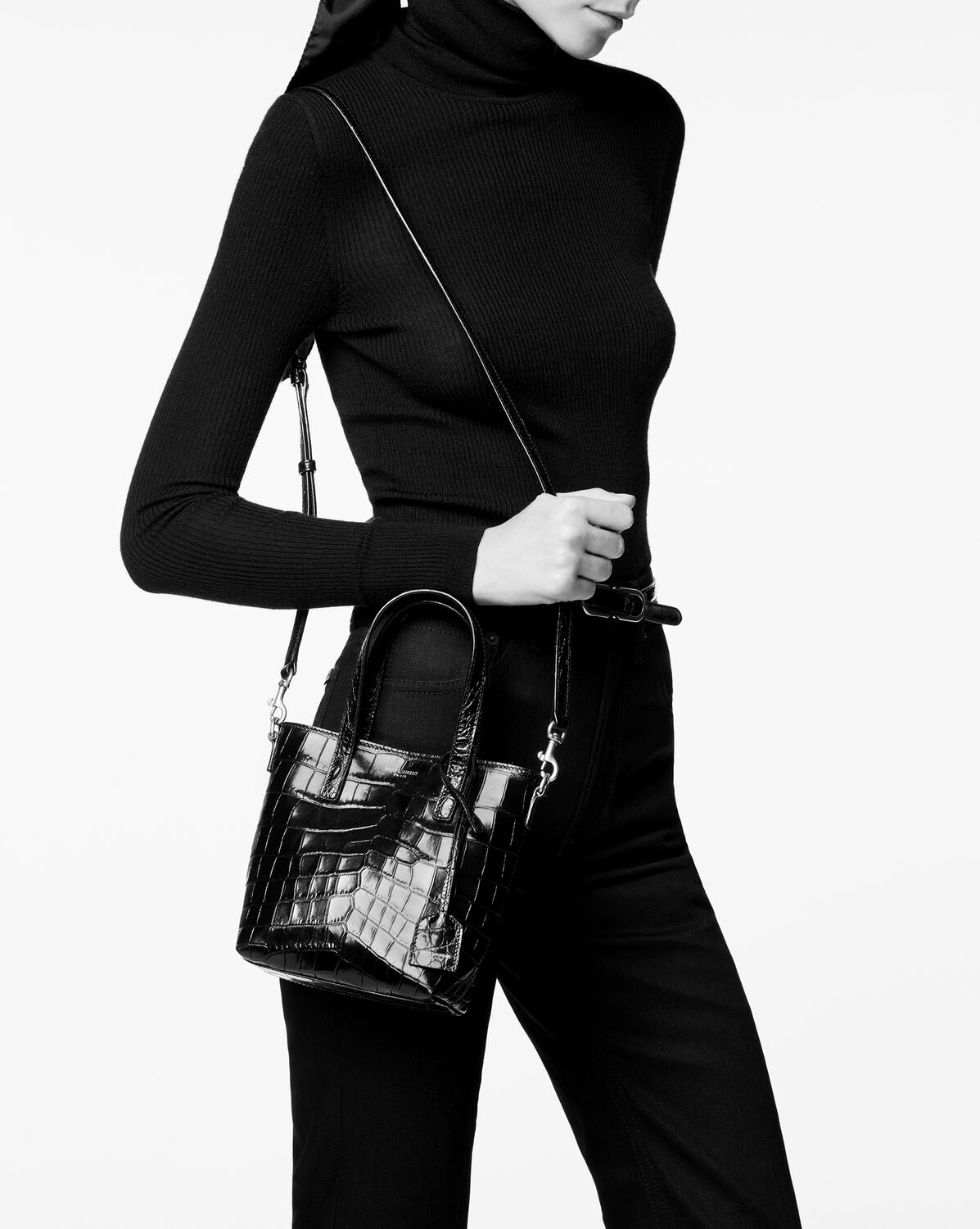 YSL Paris Mini Toy Shopping In Crocodile-Embossed Leather