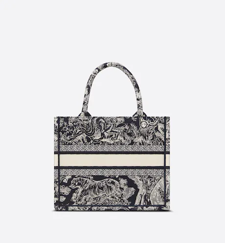 SMALL DIOR BOOK TOTE Blue Toile de Jouy Reverse Embroidery