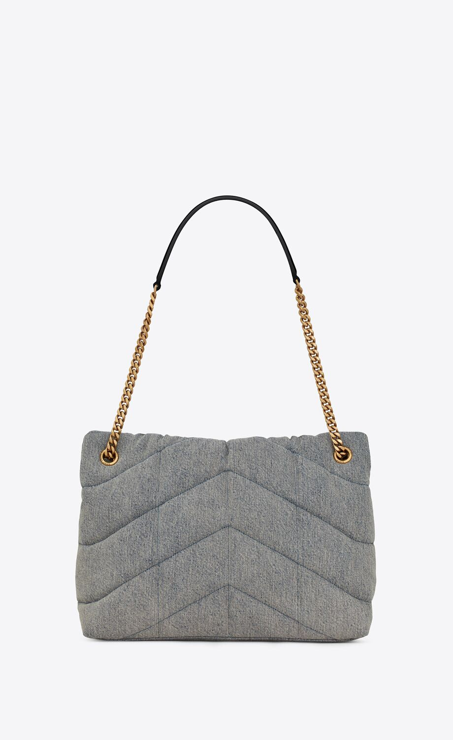 YSL Puffer Medium Chain Bag in Denim and Smooth Leather