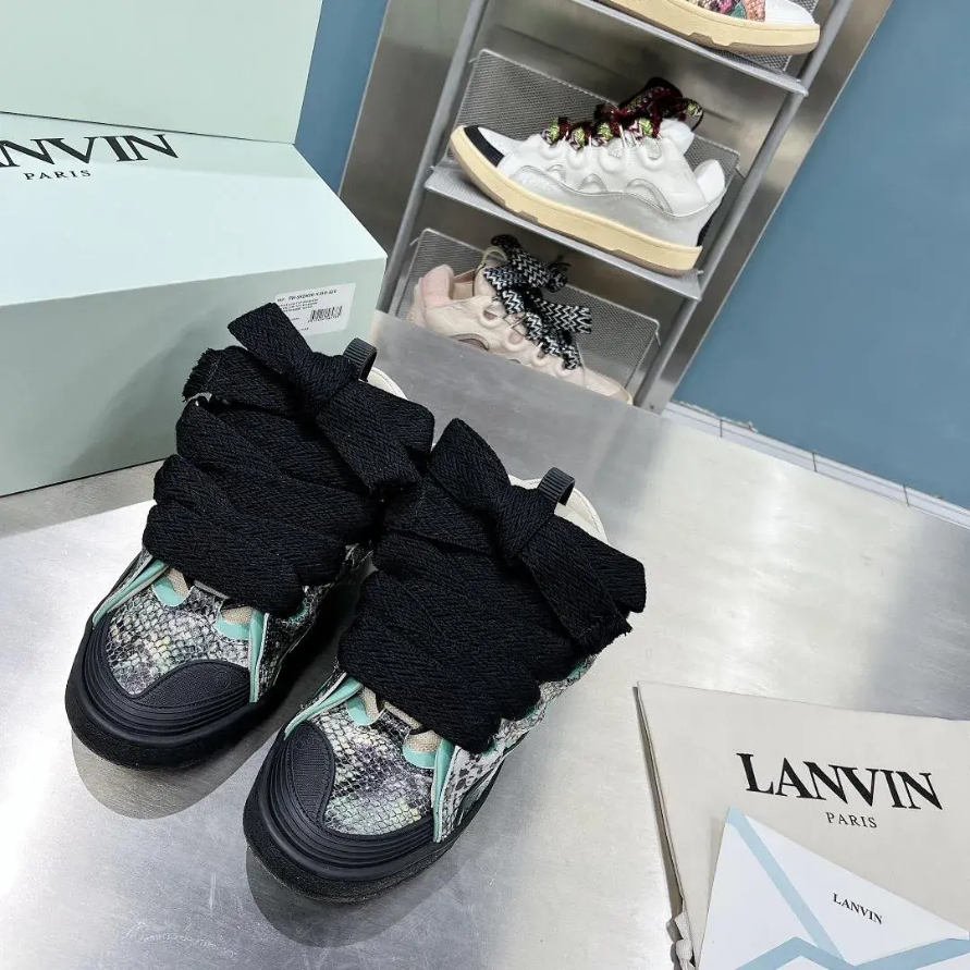 Lanvin Curb Sneaker Bottle Green Python