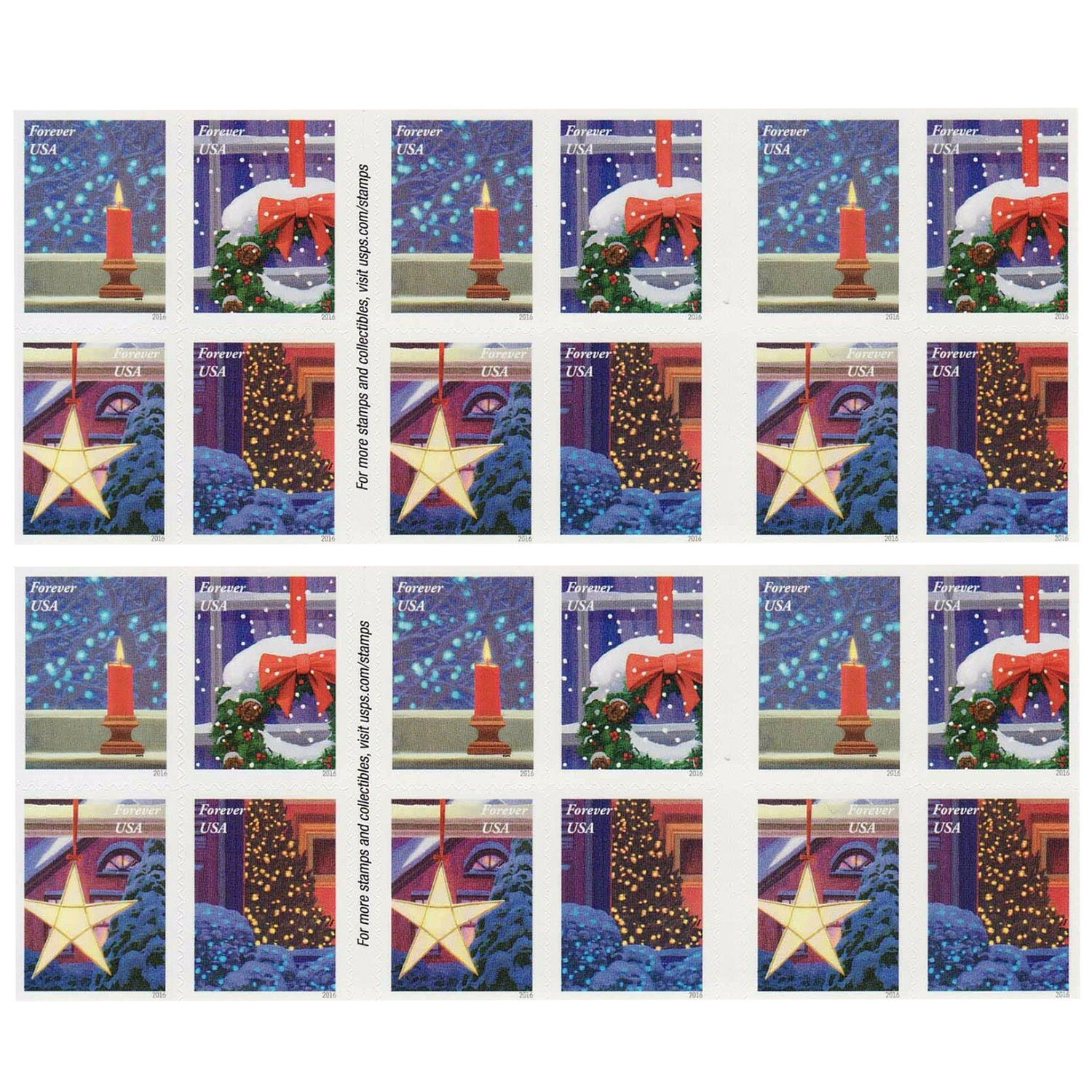 Forever Stamps First Class Postage Stamps Holiday Windows 2016
