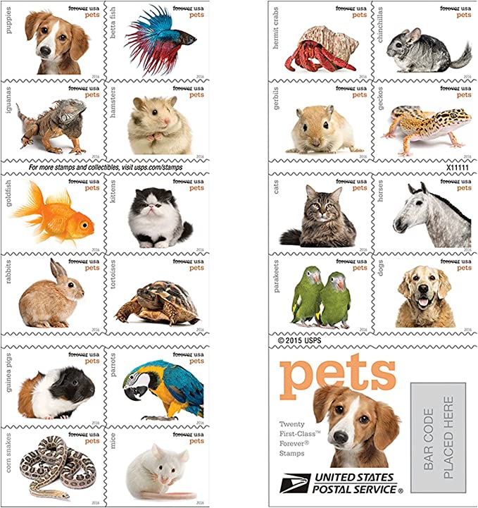 2016 Forever Stamps First Class Postage Stamps Pets Celebrate Animals