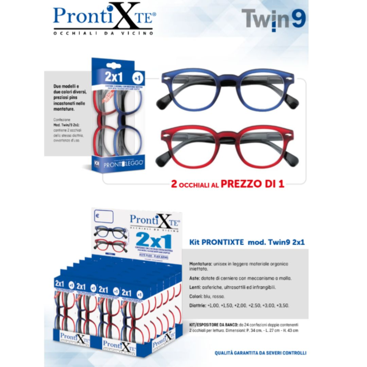 Twin 9 Blu Rosso Diottrie +3,50 ProntiXTe 2 Paia