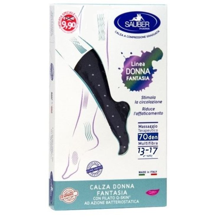 Calza Donna Fantasia 70 Jeans Pois Bianchi Tg.P Sauber