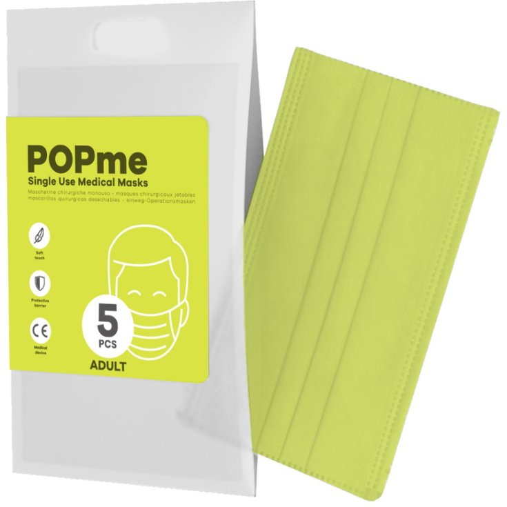 Mascherina Chirurgica Adult Lime POPme 5 Pezzi