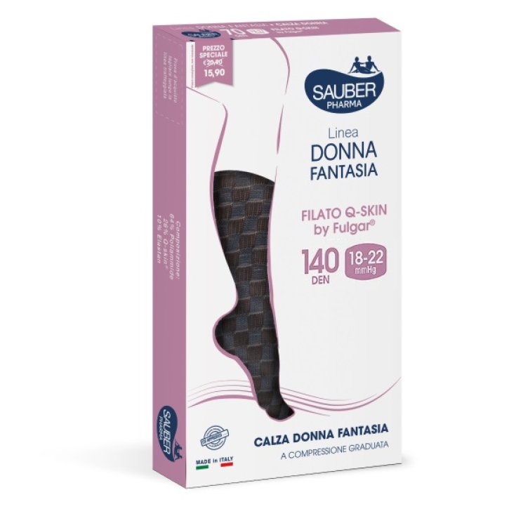 Calza Donna Fantasia 140 Mini Scacco Nero-Blu Tg.S/M Sauber