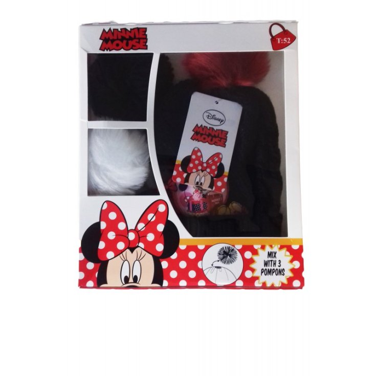 Cappello bambina Disney Minnie 3 pompons nero tg 52
