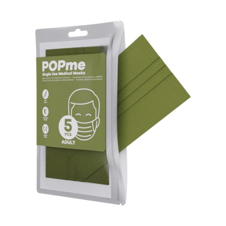 Mascherina Chirurgica Adult Army Green POPme 5 Pezzi