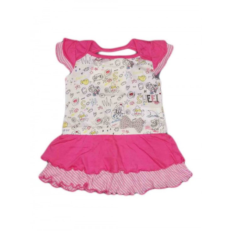 Vestitino Cotone Bimba CHICCO Bianco Rosa 6 Mesi