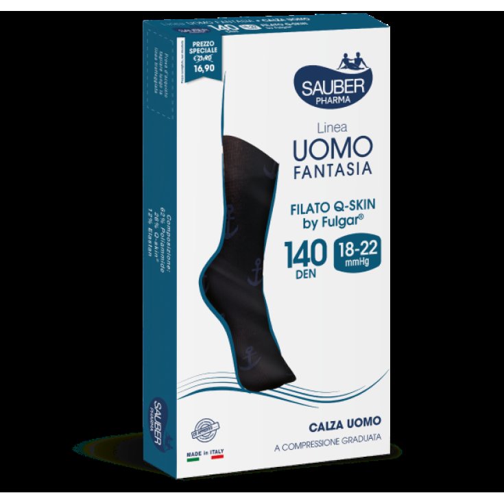 Calza Uomo Fantasia 140 Righe Micro Blu Tg.L-XL Sauber