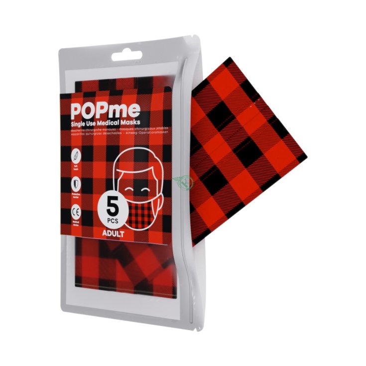 Mascherina Chirurgica Adult Tartan Rosso POPme 5 Pezzi