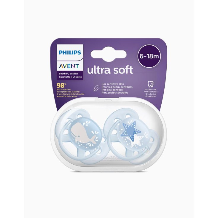 Ultra Soft Philips Avent 6-18M 2 Succhietti Fantasia Azzurro