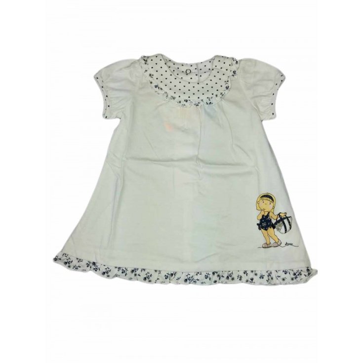 Vestitino di Cotone Bimba CHICCO Bianco/Blu Taglia 6 Mesi