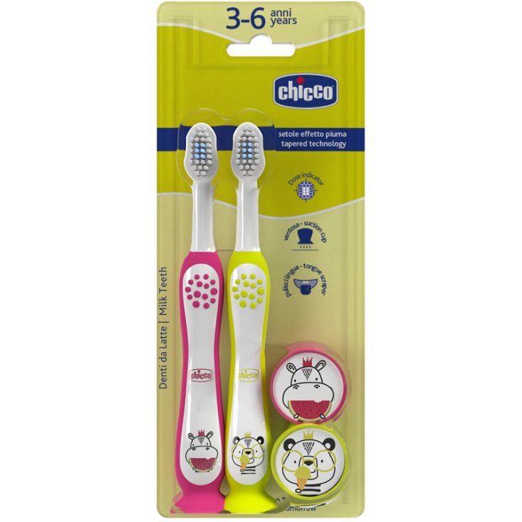 Spazzolini Primi Denti 3-6A Duo Rosa/Giallo CHICCO