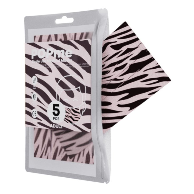 Mascherina Chirurgica Adult Zebrata Rosa POPme 5 Pezzi