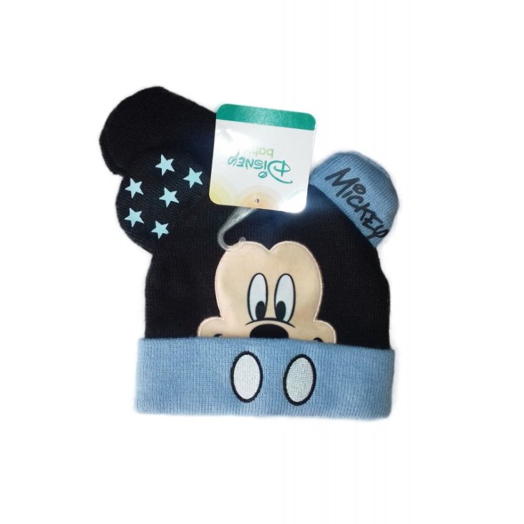 Set 2pz cappello muffole bimbo Disney Mickey blu tg 50