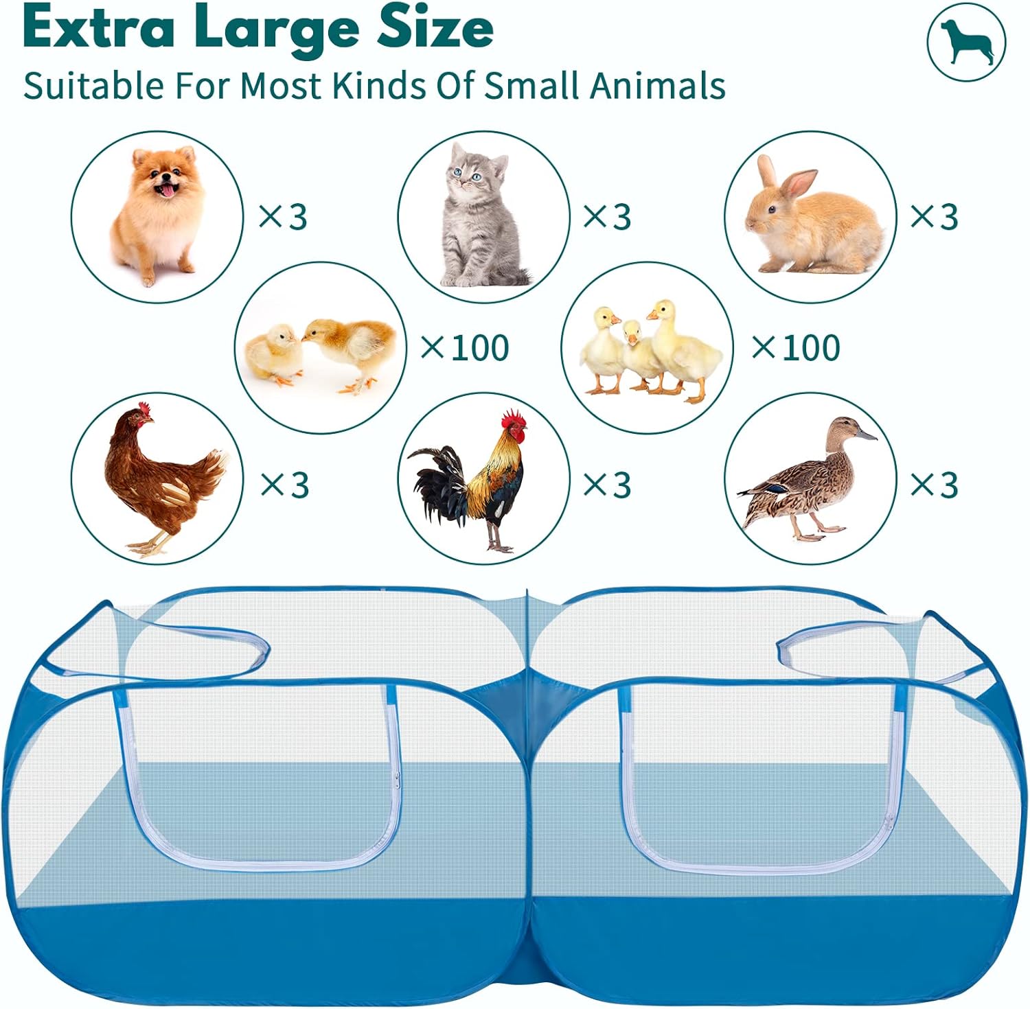 Small Animals Playpen,Pet Cage Tent Large Chicken Run Coop with Detachable Bottom Breathable Transparent Mesh Walls, Foldable Pet Enclosure for Puppy Kitten Rabbits Indoor Outdoor playpen